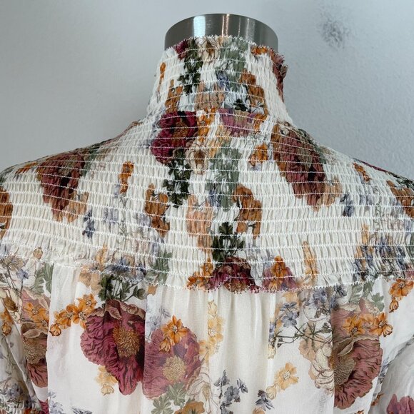 NICHOLAS Womens 2 Sheer Ivory Floral Print Smocked Top Long Sleeve Blouse Shirt - Picture 12 of 16